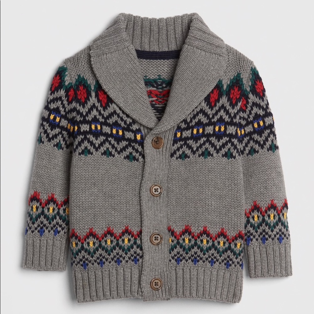 GAP knitted fair isle bear cardigan 6-12M